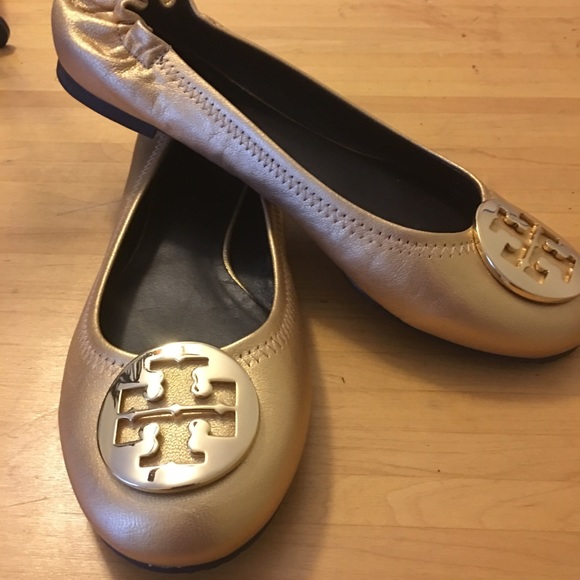 Tory Burch Reva Metallic Flats In Gold - Picture 2 of 5